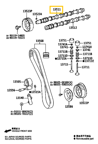 13501-30040 Toyota Hilux Vezérműtengely 2001-2019